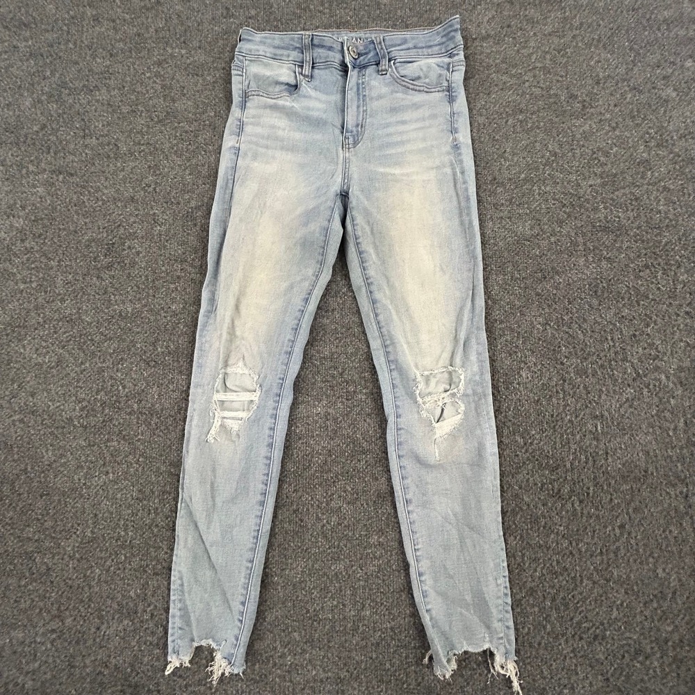 American Eagle Jeans Womens Size 4 Light Wash Distressed Skinny High Rise Ripped